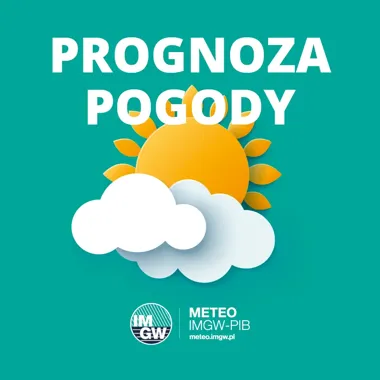 Graficzna zapowiedź prognozy pogody przygotowana przez IMGW-PIB z logotypem i adresem strony meteo.imgw.pl.