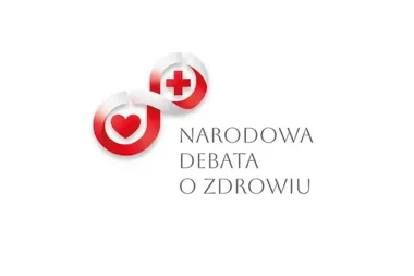 Logo Narodowej Debata o Zdrowiu z czerwono-białym symbolem z sercem i krzyżem na białym tle.
