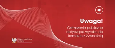 Graficzne ostrzeżenie publiczne Głównego Inspektoratu Sanitarnego na czerwonym tle z białą falą linii.